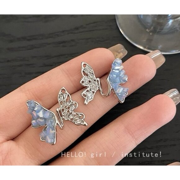 Blue Butterfly Pearl Earrings - Picture 3 of 6